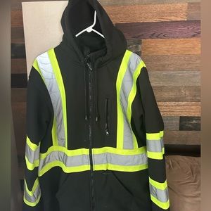 Hi-Vis/Black Full Zip Fleece Lined Sweat Jacket with removable hood- Used